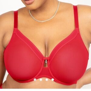 Sheer Mesh Full Coverage Unlined Underwire Bra Red 34H CurvyCouture NWT